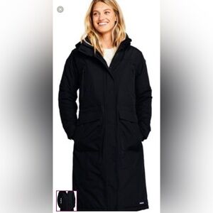 Lands' End Women's Long Black Squall Parka Insulated Stadium Coat Size Medium